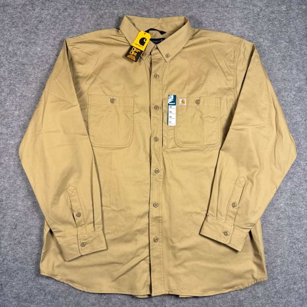 Carhartt Shirt Mens 2XL Brown Rugged Professional Relaxed Canvas Work TW2538-M